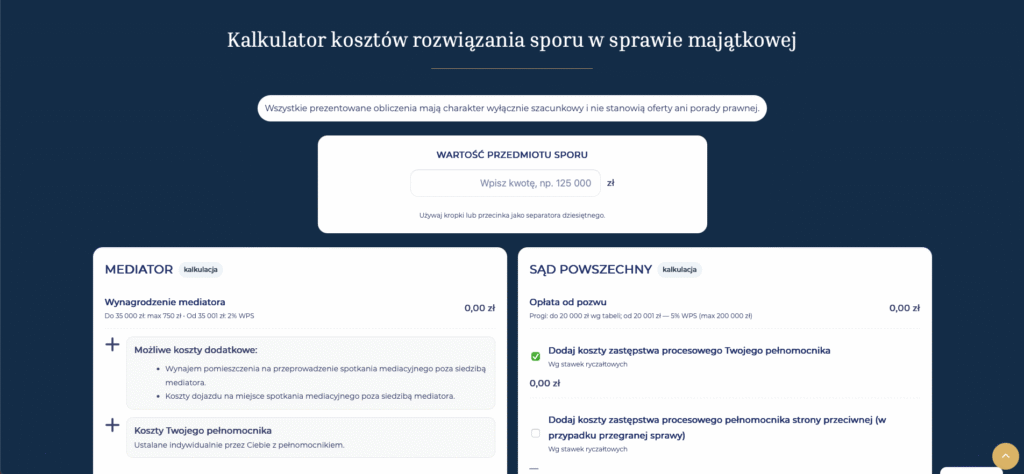 ile kosztuje mediacja kalkulator mediacji